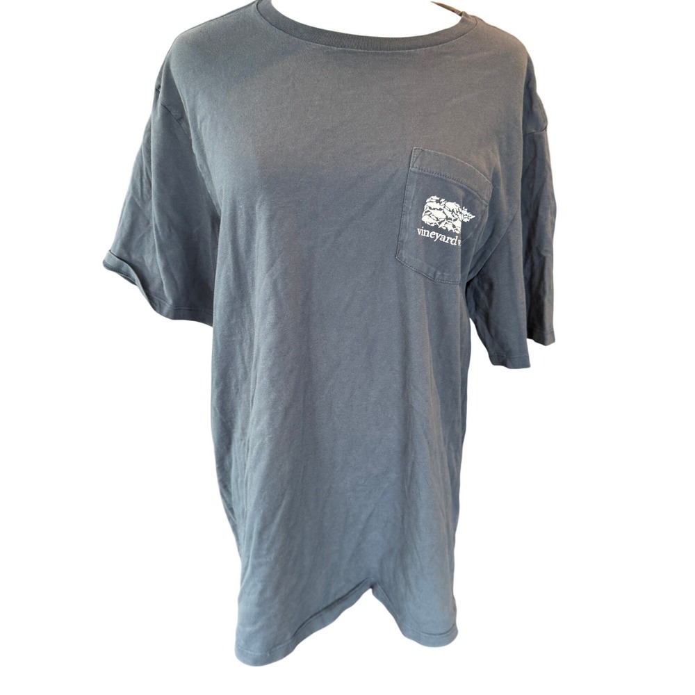 Vineyard Vines Mens Large Blue Pocket T-Shirt Fish Whale Graphic Short Sleeve